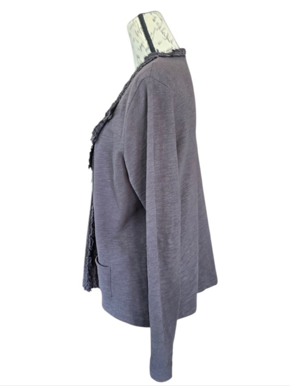 Eddie Bauer Ruffle Front Dark Gray Knit Button Cardigan XL - Picture 4 of 8